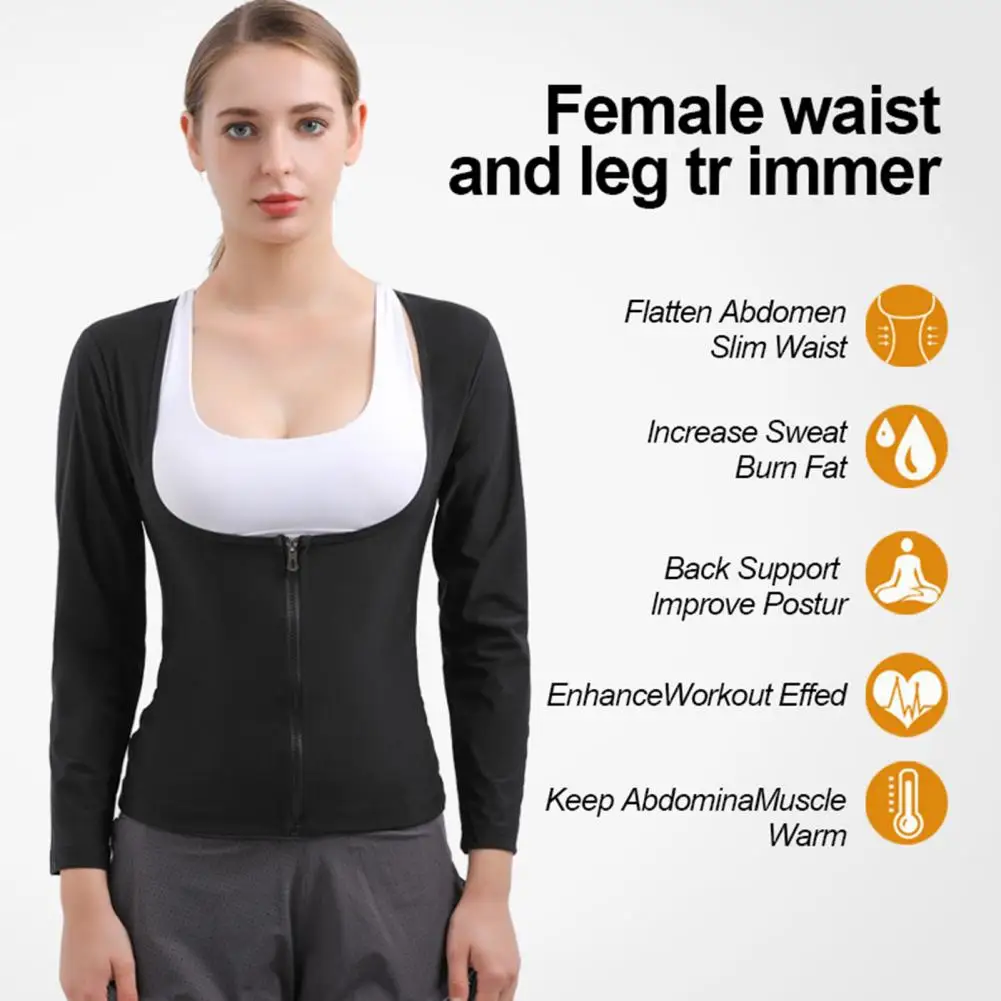 Women Sauna Suit Long Sleeve Sauna Suit Shirt Efficient Women's Sauna Suit for Weight Loss Body Shaping Long Sleeve Zipper