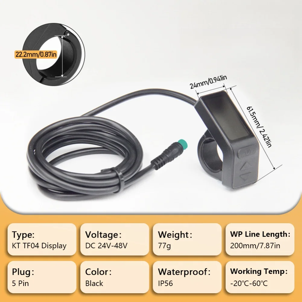 KT-TF04 Kompatibles LCD-Display für Elektrofahrräder mit Unterstützung für 24V, 36V, 48V Eingang und Ausgestattet mit SM Wasserdichtem Anschluss – Detail 8