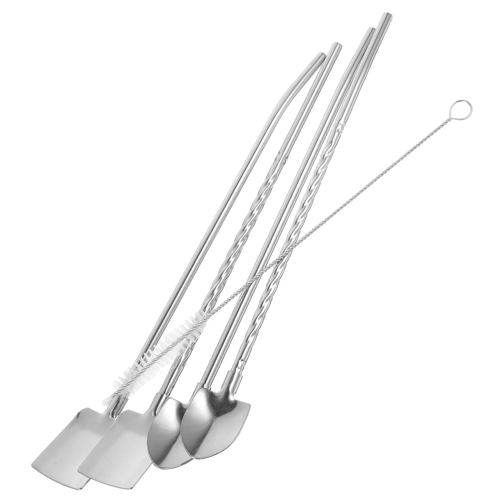 

1 Set Of Stainless Steel Straw Spoon 3 In 1 Reusable Dessert Scoop For Ice Cream Watermelon Cocktail Stirring Spoon Kitchen Bar