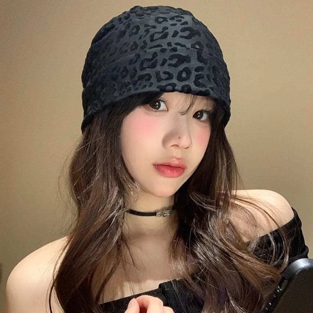 

Retro Vintage Y2k Baggy Cap American Style Stacking Pullover Hats Versatile Cool Leopard Beanies Cap Streetwear