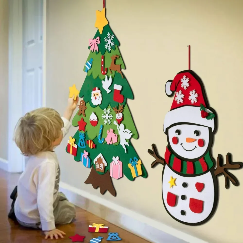 Albero di Natale in feltro grande fai-da-te per bambini Decorazione natalizia Albero di Natale di Babbo Natale Regali di Capodanno per bambini Giocattoli educativi