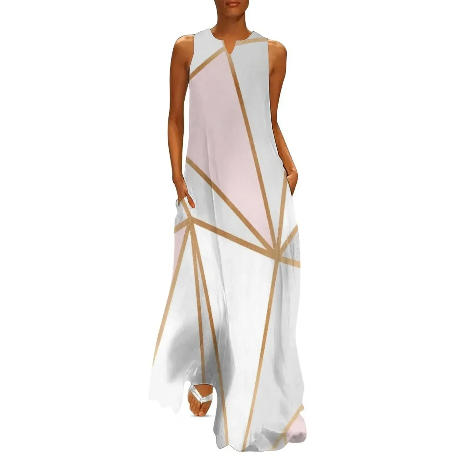

Pink, Grey & Gold Geo Long Dress dresses korean style dresses for official occasions dresses for woman 2025 dress Dress