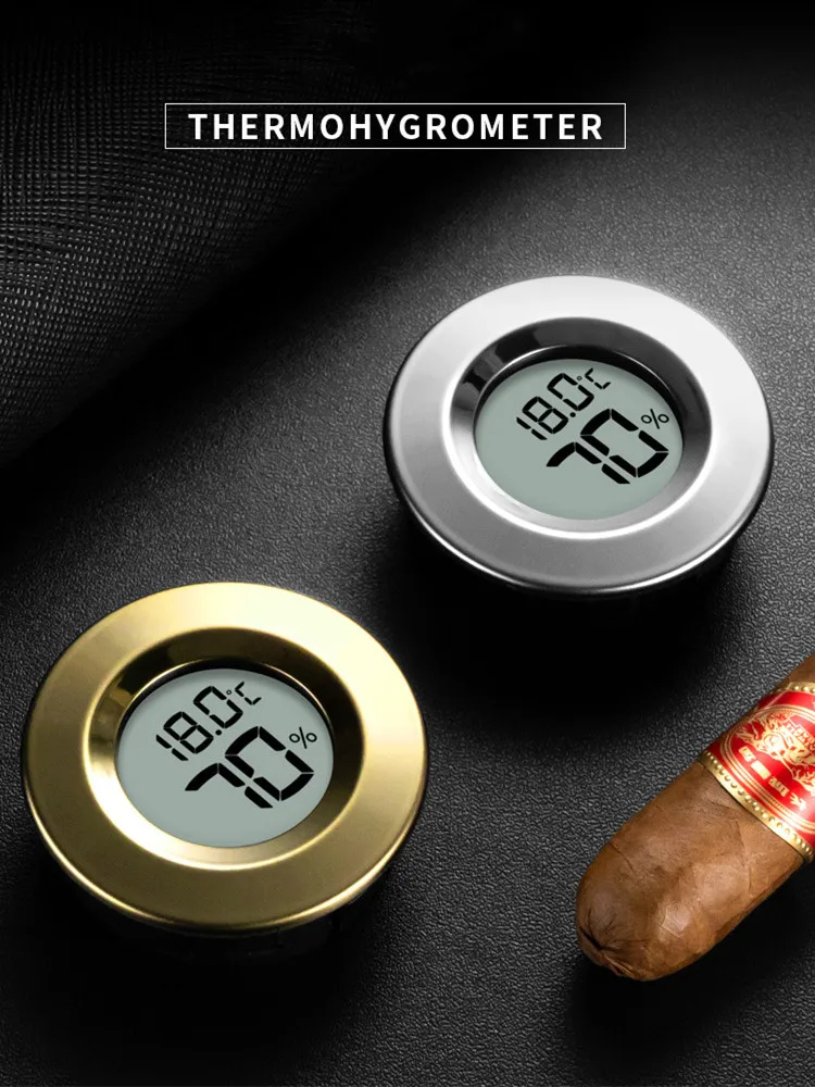 2 In 1 Cigar Hygrometer Thermometer Round Humidity Meter Gauge Thermometer Monitor for Cigar Humidor Mini Digital LCD Display