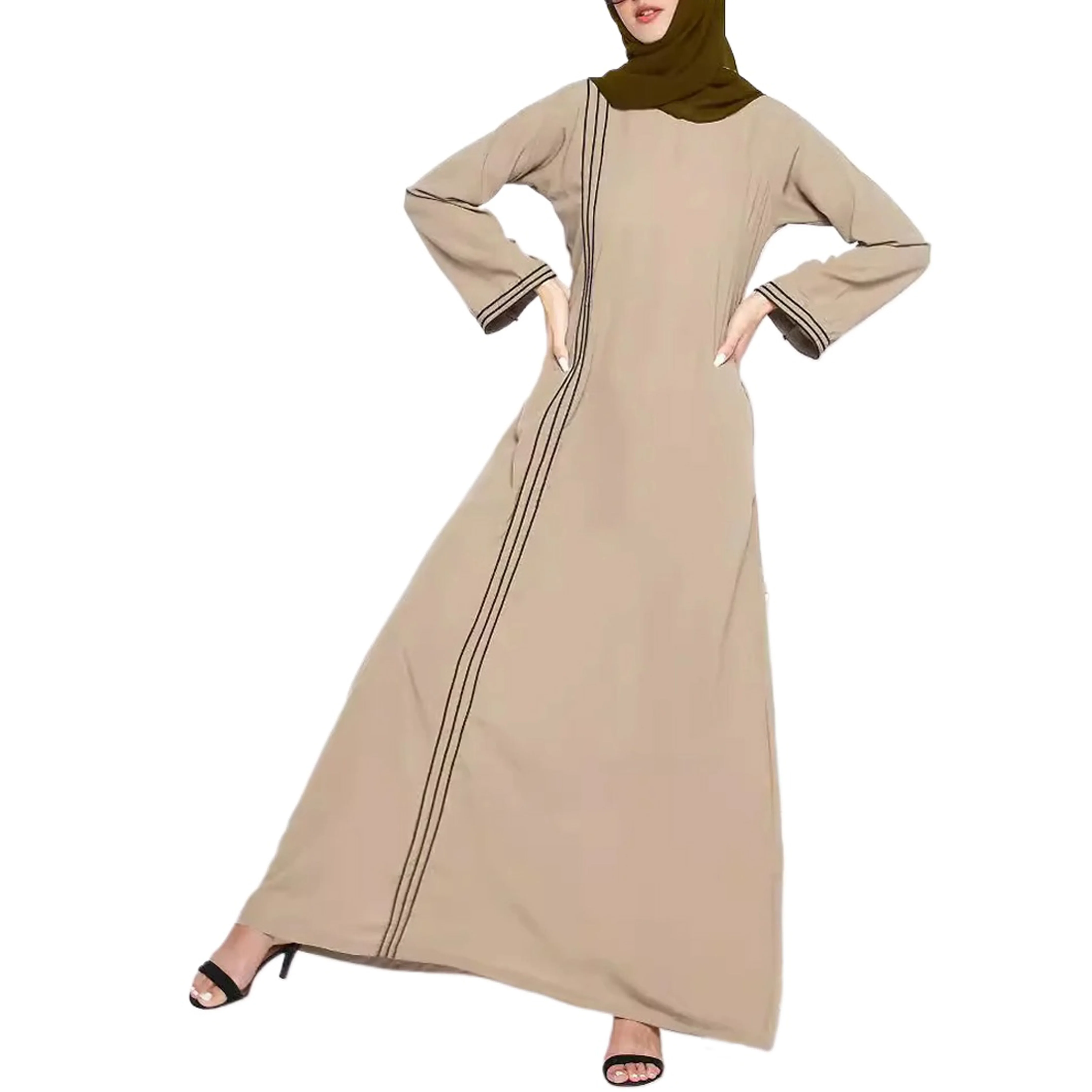 

Women's Loose Casual Khaki Dress - Flowy Long Sleeve Maxi Tunic, Plus Size Comfortable Boho Chic Dress, Elegant Everyday Wear