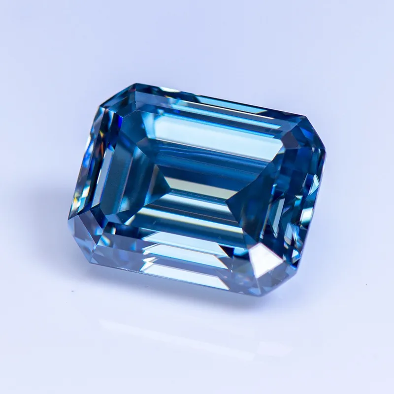 Emerald Cut Moissanite Stone Natural Royal Blue Color Charms Gemstone DIY Ring Necklace Earrings Main Materials with Certificate