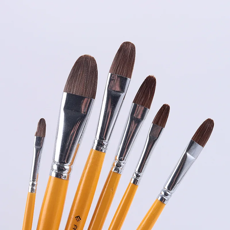 1pcs/6Pcs Drawing Art Supplies Pen Wolf Hair Paint Brush Professional Watercolor Acrylic Wooden Handle Painting Brushes