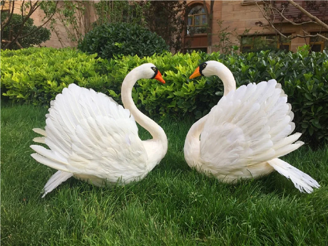 a par of simulation big swan model foam&feather beautiful swan birds gift about 60x50cm a0161