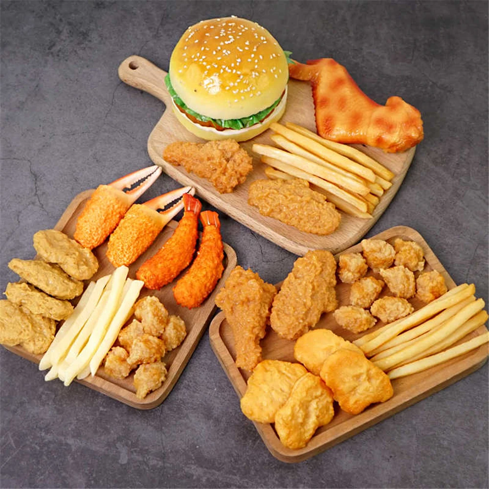 French Fries Egg Tart Hamburger model fake food props artificial simulation Fried Chicken nugget Wings Drumsticks leg