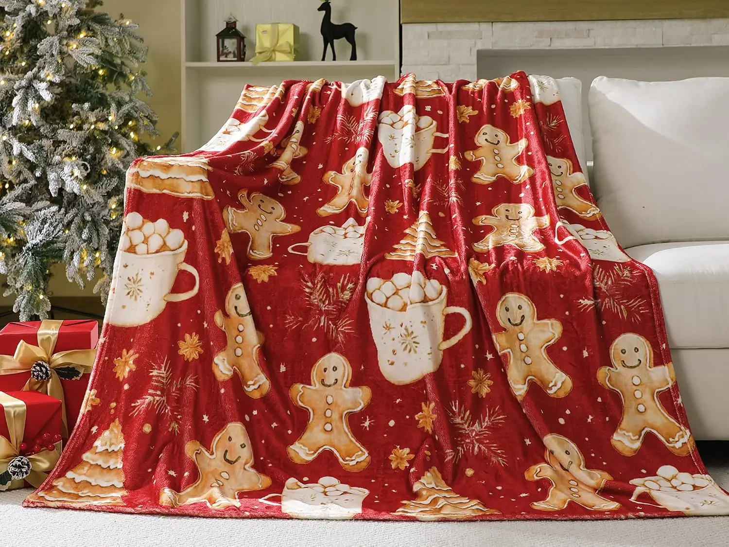 SmoothNovelty Gingerbread Man Christmas Blanket,Flannel,Red