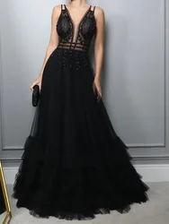Evening Dresses  For Gala A Line Sleeveless Tank Net Beading Tull Prom Dress Applique Embroidery vestidos para mujer Customized