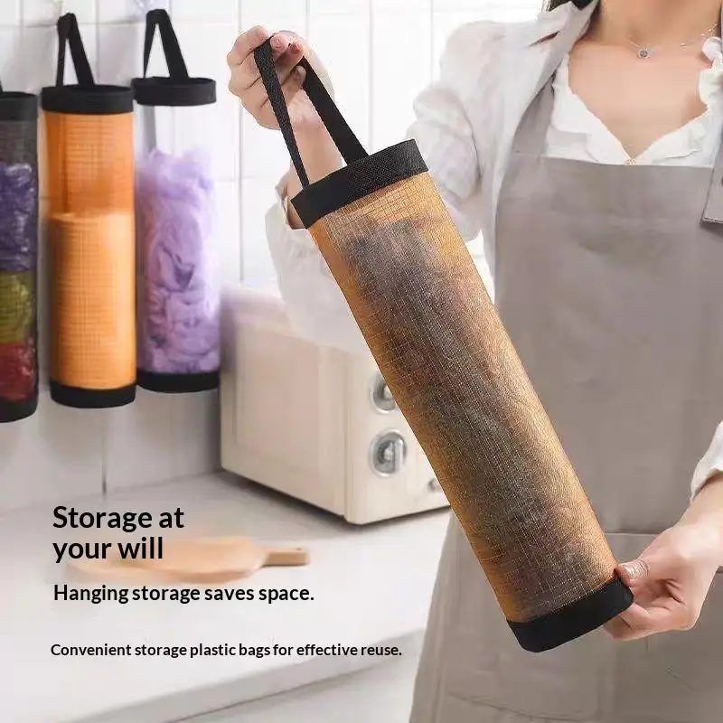 Hanging Mesh Plastic Bag Dispenser Large Capacity Easy Access For Home Storage For Kitchen Recycling Containers