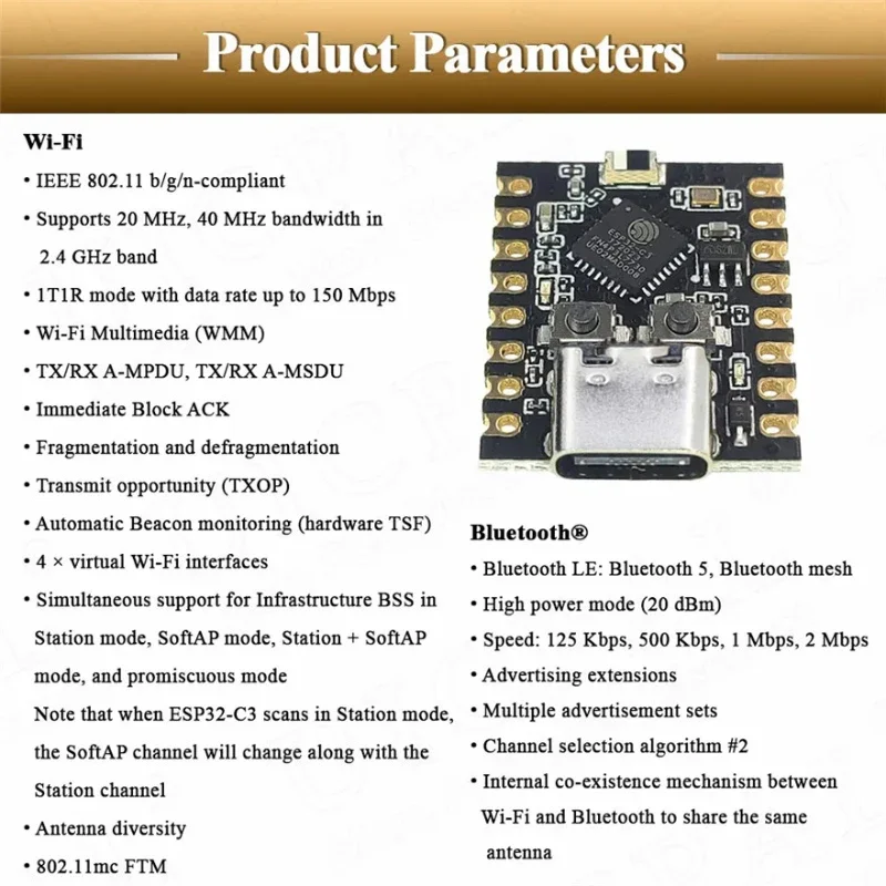 ミニ開発ボード,esp32 supermini,wifi,bluetooth,拡張ボード,ESP32-C3