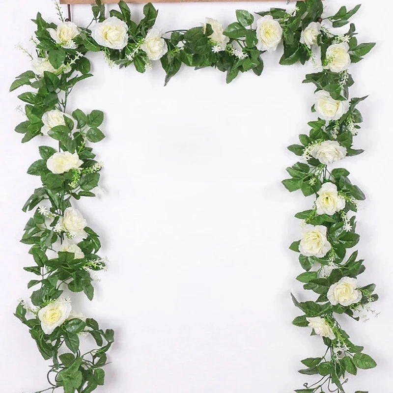 1PC 2.2m Artificial Flower Rose Vine 10 Head Roses White Pink Wedding Garland Home Room Decor DIY Artificial Rose Fake Flowers