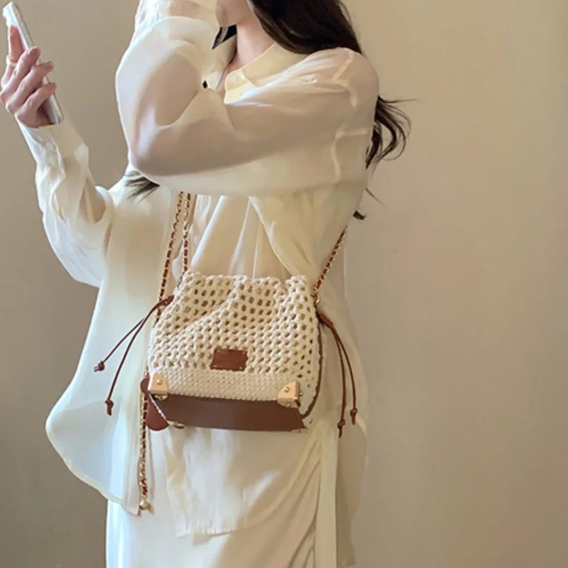 Women's Chic Summer Knit Crossbody Bag with Adjustable Strap  Versatile Commuter Handbag with Polyester Lining image 2
