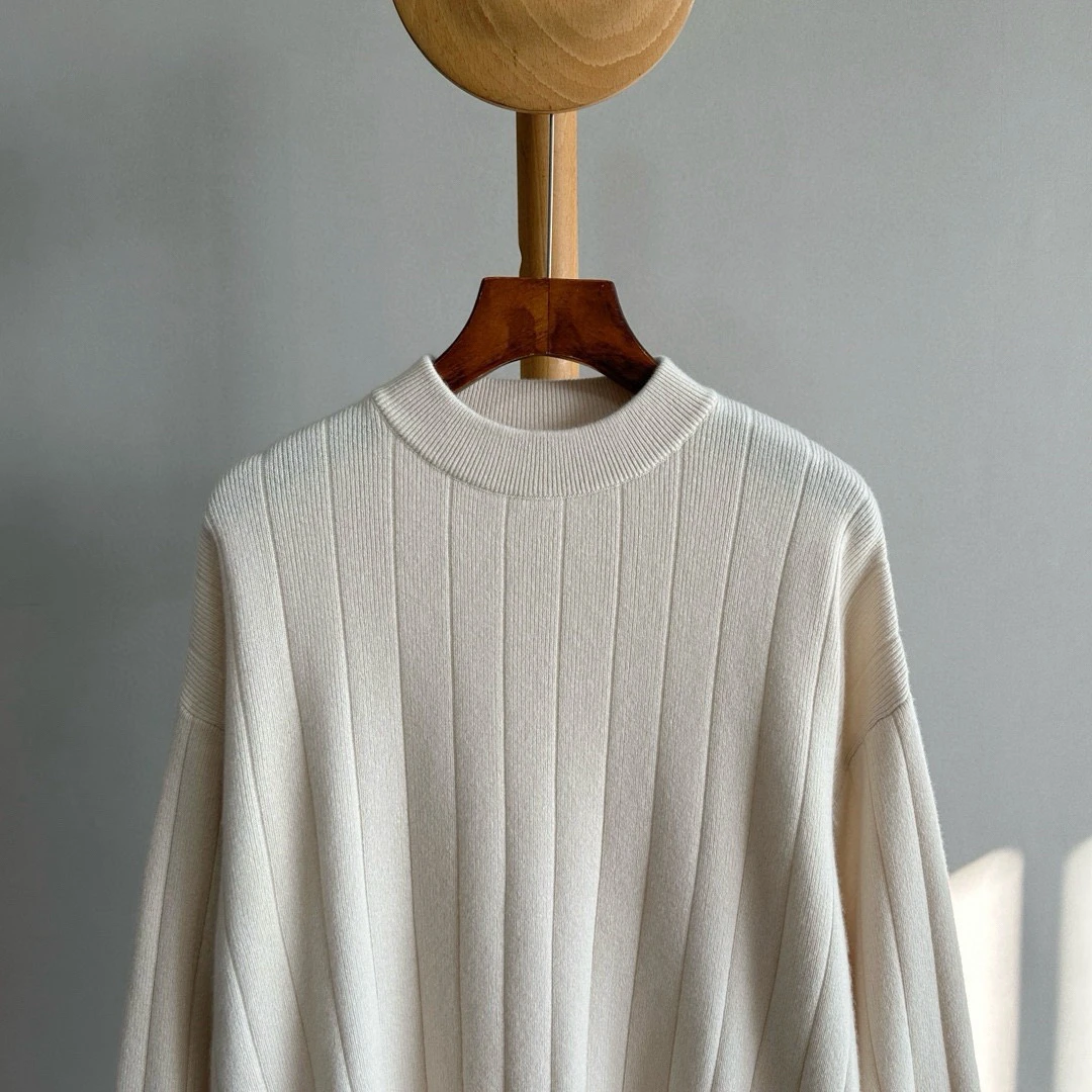 Setelan Kasmir Wanita Sweter Rajutan Lengan Panjang Leher-o Celana Kaki Lebar Ramping Pinggang Tinggi Set 2 Potong