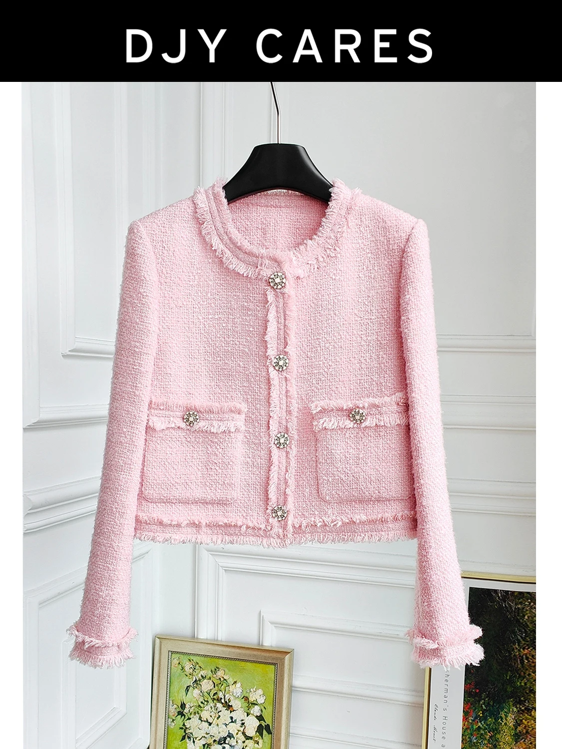 New Fine handmade brushed woolen round neck jacket with coarse woolen fabric big  size