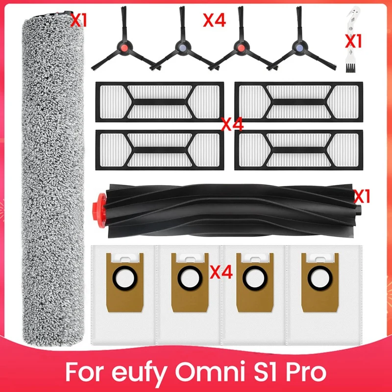 For Eufy Robot Vacuum Omni S1 Pro,1 Rolling Mops,1 Rolling Brush,4 Dust Bags,4 High-Performance Filters, 4 Side Brushes-AT36