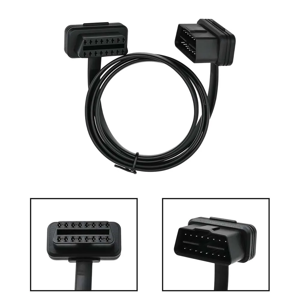 60CM Flat+Thin As Noodle 16 Pin Socket OBD OBDII 16Pin Male To Female Car Scanner OBD2 Extension Cable Connector