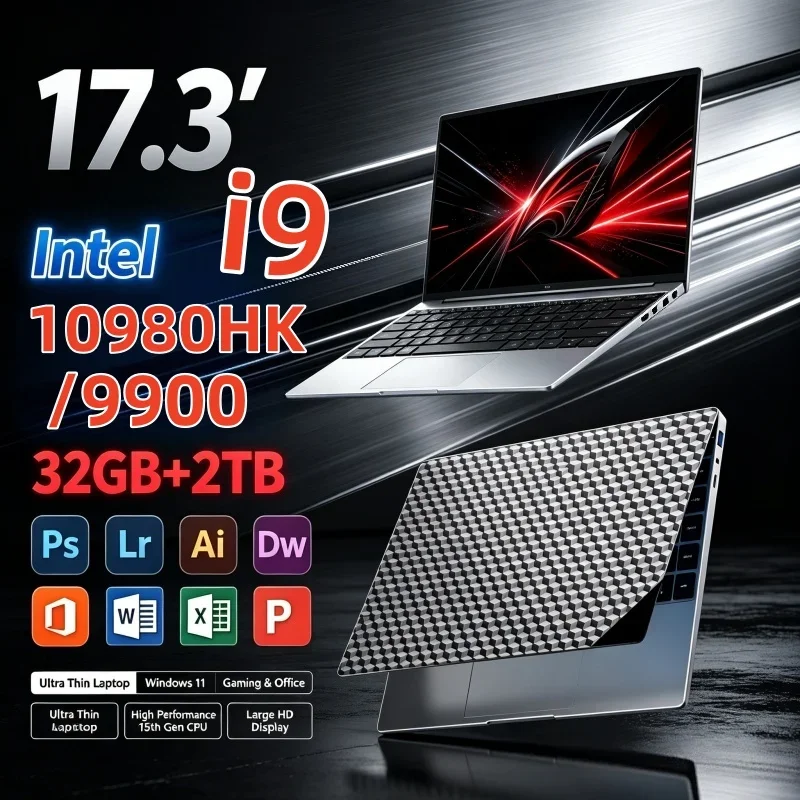 Intel I9‑9900/10980HK 17.3'' HD Display 32GB RAM 2TB SSD Win11 WiFi6 BT5.2 High Performance Portable Notebook For Daily Office