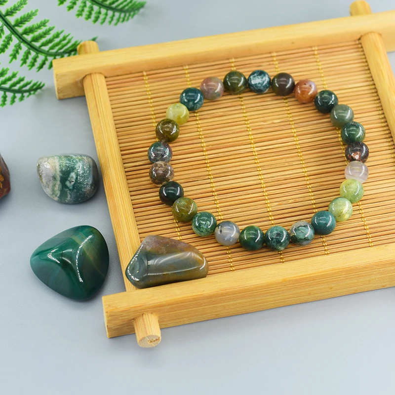 Indian Agate Bead Women Bracelet Made of Natrual Stone Tourmaline Color Crystal Agate Bracelet Energy Healing Yoga Jewelry Gift