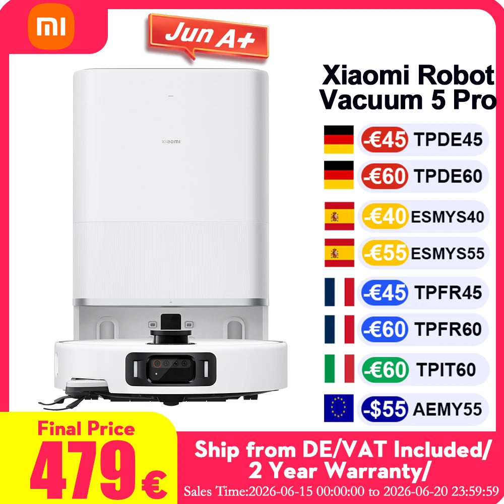 Xiaomi Robotstofzuigers 5 Pro (X20+ Upgrade-versie) - Diepgaande reiniging, AI-aangedreven, huishoudrobot met drie camera's en zelfreinigend basisstation - Laat uw handen vrij