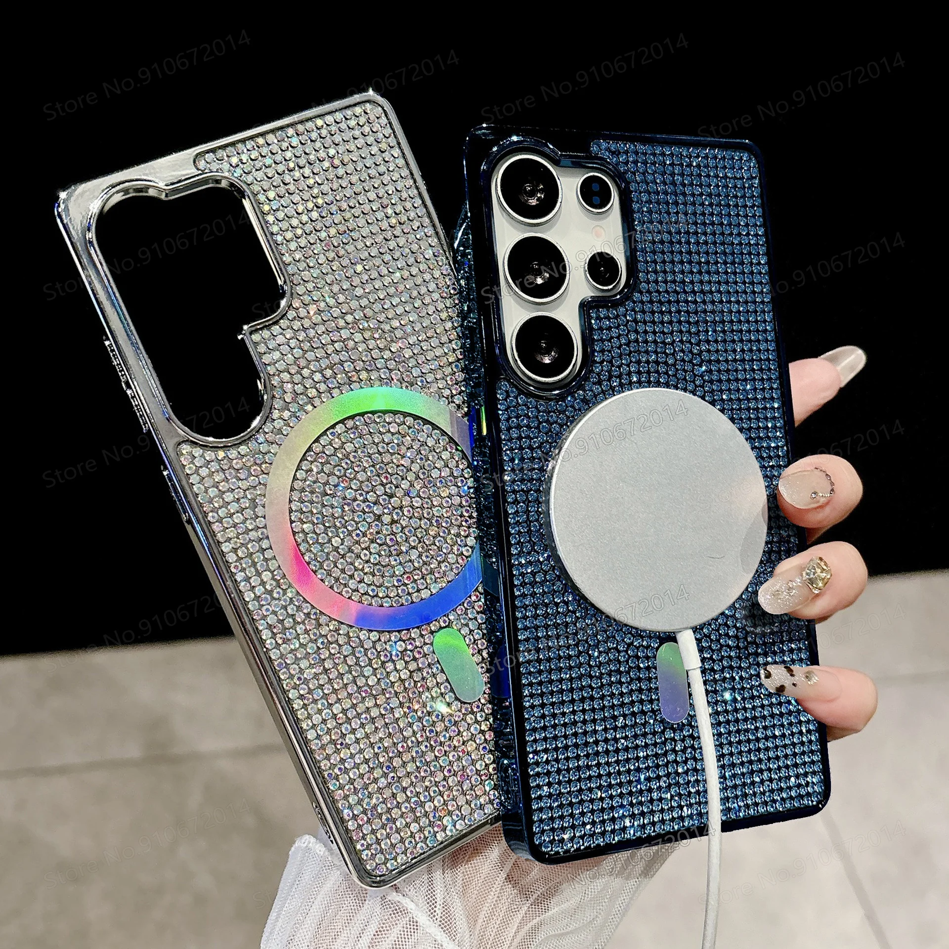 CHAOYIDIANFor Diamond Rhinestone Plating PhoneCase for Samsung Galaxy S25 Plus S24 S23 S22 Ultra Cases Magnetic Shockproof Cover