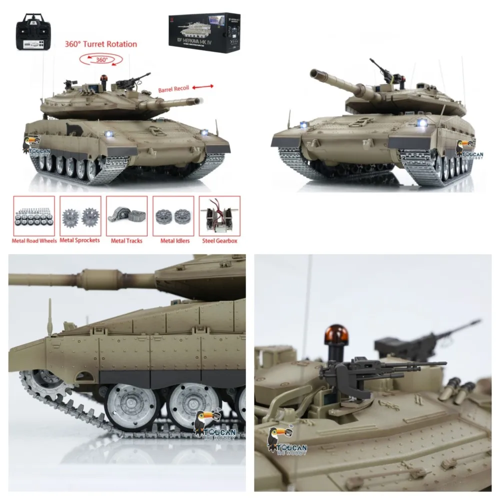 US Stock 1/16 Henglong Military RC Tank IDF Merkava MK IV Metal Tracks Road Wheels Idlers TK7.0 Remote Control Panzer Model Toys