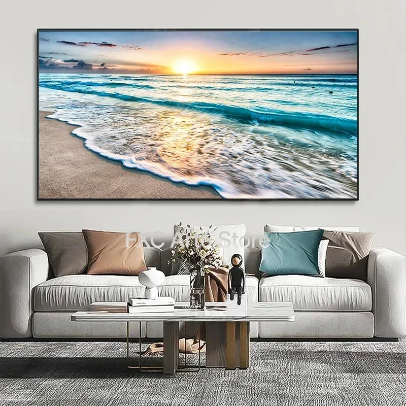 1PC frameless Modern Beach Sunset Wall Art Posters Large Landscape Canvas Painting Print Nordic Wall Decoration Picture for Room