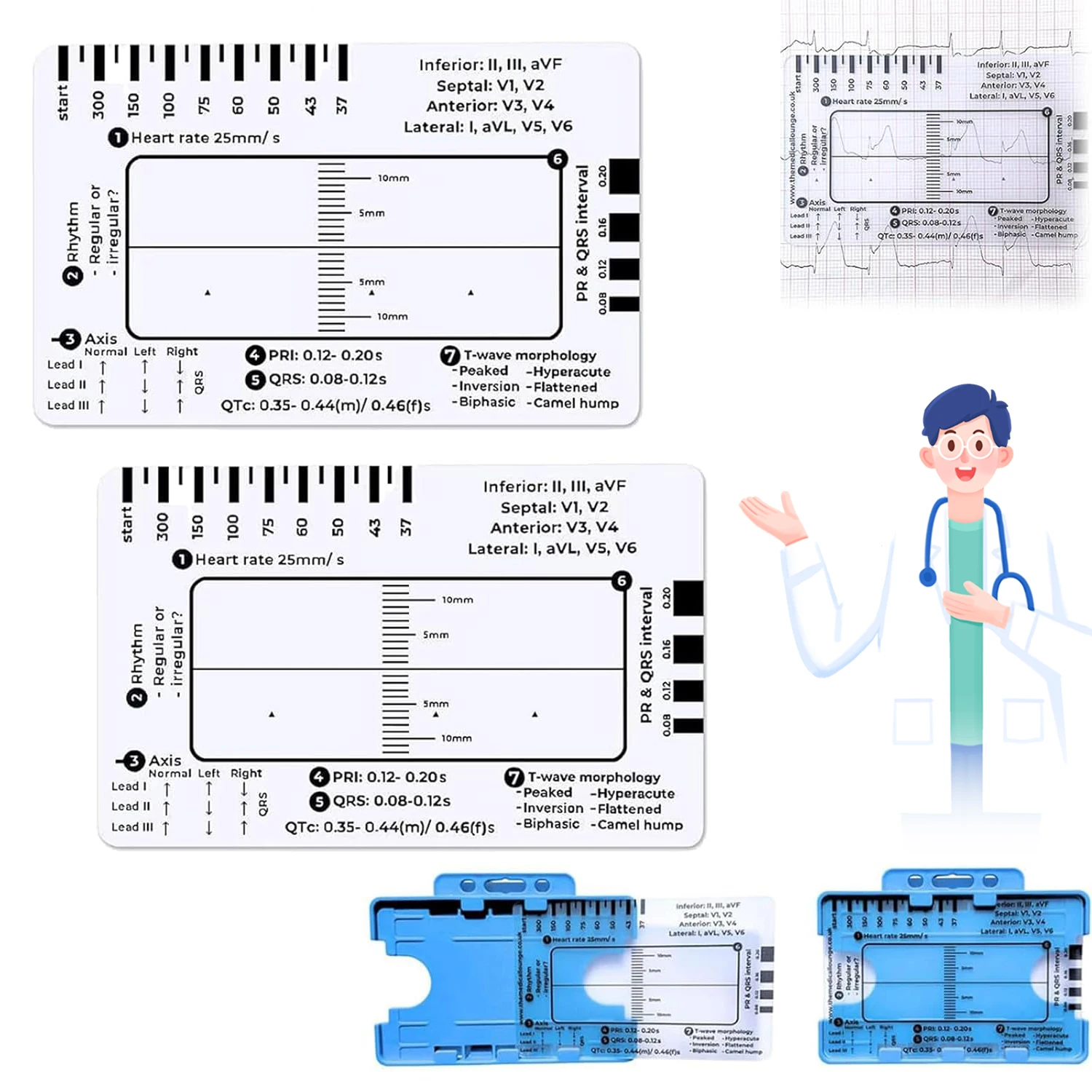 ECG/EKG Rhythm Pocket Card Pocket Card For ECG Self Measuring Ruler EGG Contiguous Leads Precision Measurement Household Tool