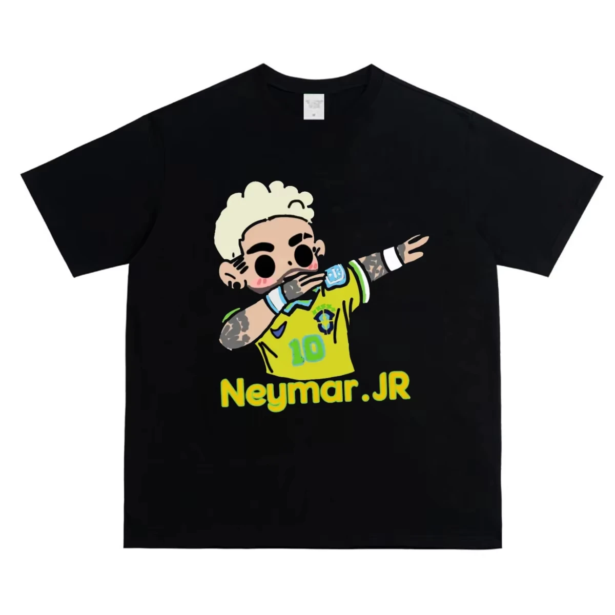 

American Cartoon Neymar Print Heavyweight Pure Cotton Round Neck Short Sleeve Men's T-shirt