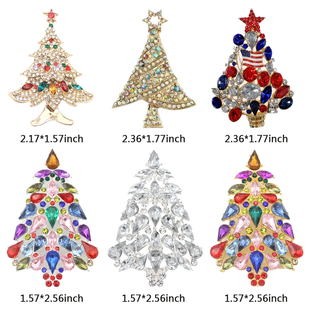 Mehrfarbige Strass Weihnachtsbaum Brosche Kristall Weihnachtsbroschen Anstecknadel für Frauen – Detail 1