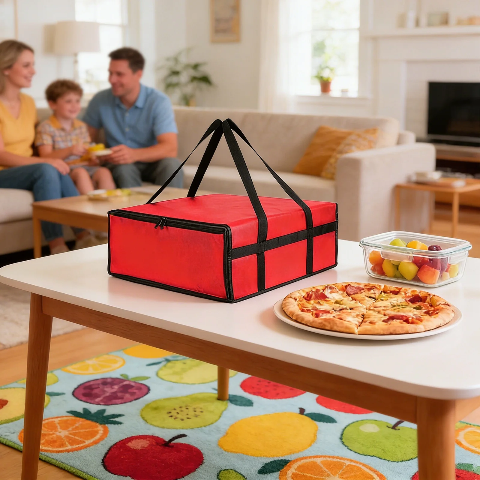 Rectangular Pizza Bag Large Capacity Practical Stackable Pizza Pouch Zip Closure Outdoor Picnic Camping Food Container Bag