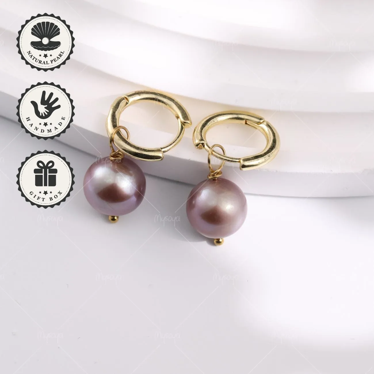 

Серьги Mysoya Golden Edison с крупными фиолетовыми пресноводными жемчужинами 10–12 мм, подарочная коробка, подарок на День святого Валентина, подарок на день рождения для нее