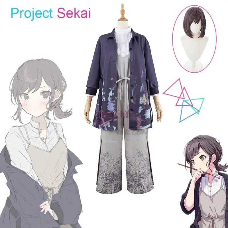 

Project Sekai Colorful Stage Shinonome Ena Cosplay Costume Bandeau Pants Wigs Cos Short Brown Hair Sets Clothes Coat