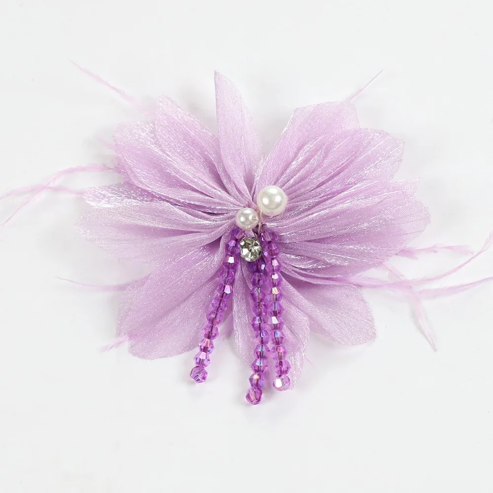 Organza Flower Accessories Crystal Tassel Detail Flower DIY Headdress Part Glitter Crystal Inlay Craft Embellishment Handcraft