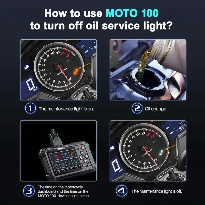 100 Motorcycle Diagnostic Scan Tool, Full System Scanner for