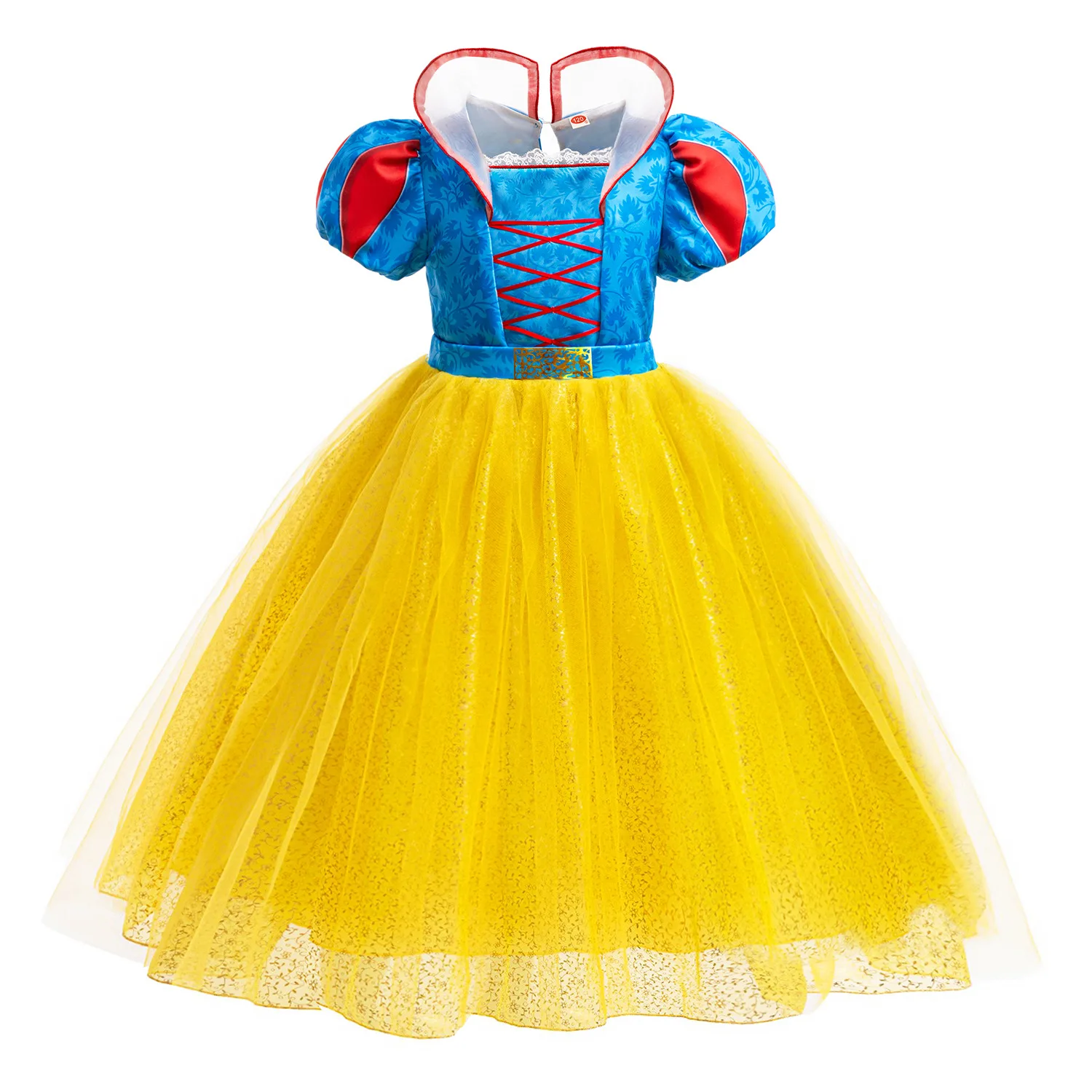 Girls Snow White Inspired Princess Dress with Red Hooded Cape Yellow Tulle Skirt Lace-Up Bodice Accessories Set for Halloween