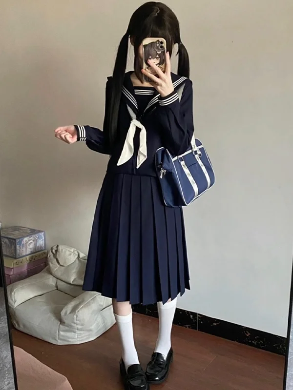 Japanese Style College Uniform Jk School Uniform Long Sleeve mid High Waist Breathable Lightweight Polyester Spring Casual Ad...