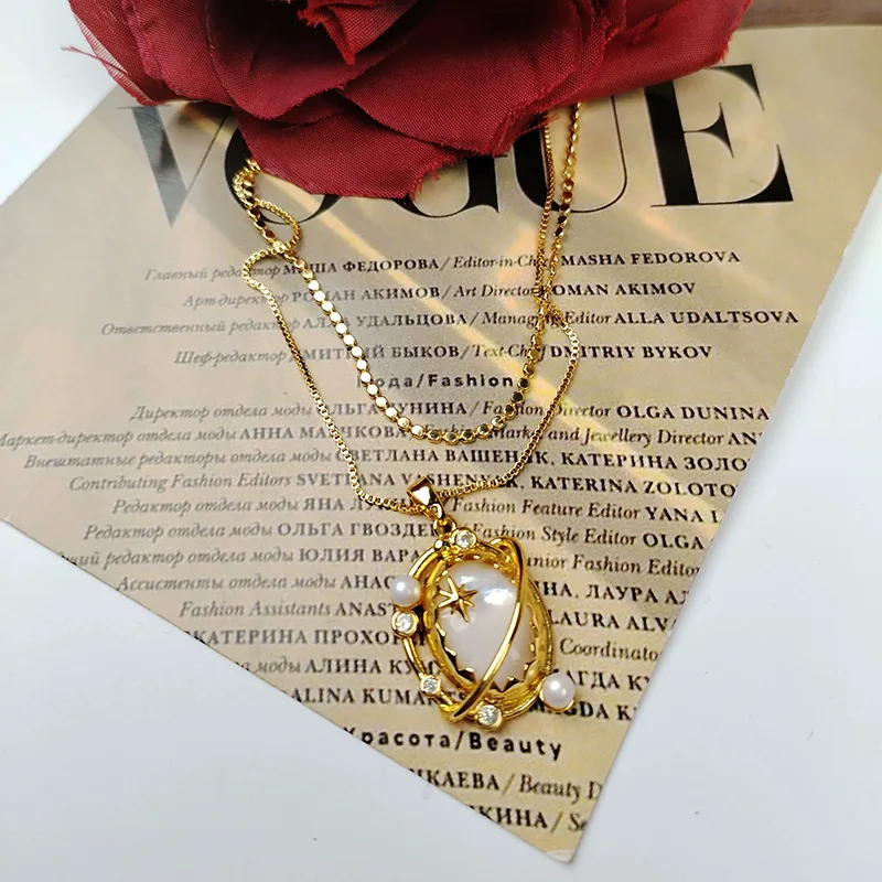 Fashionable personality 9999 24K real gold eternal star necklace high-end design French clavicle necklace