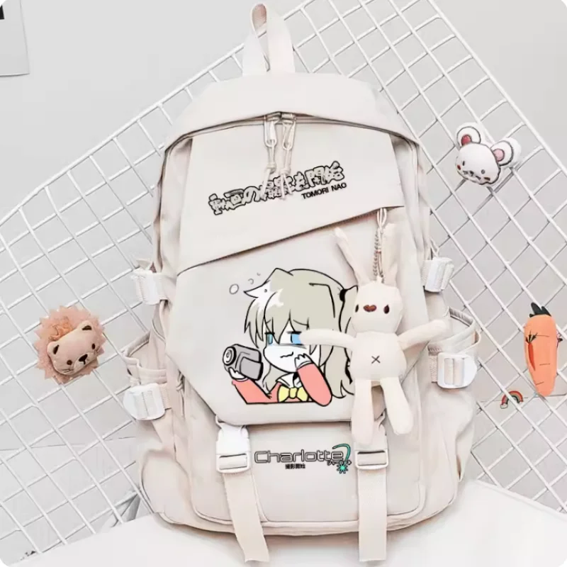 Mochila escolar de Anime Charlotte, bolsa de viaje de gran capacidad para niño y adolescente