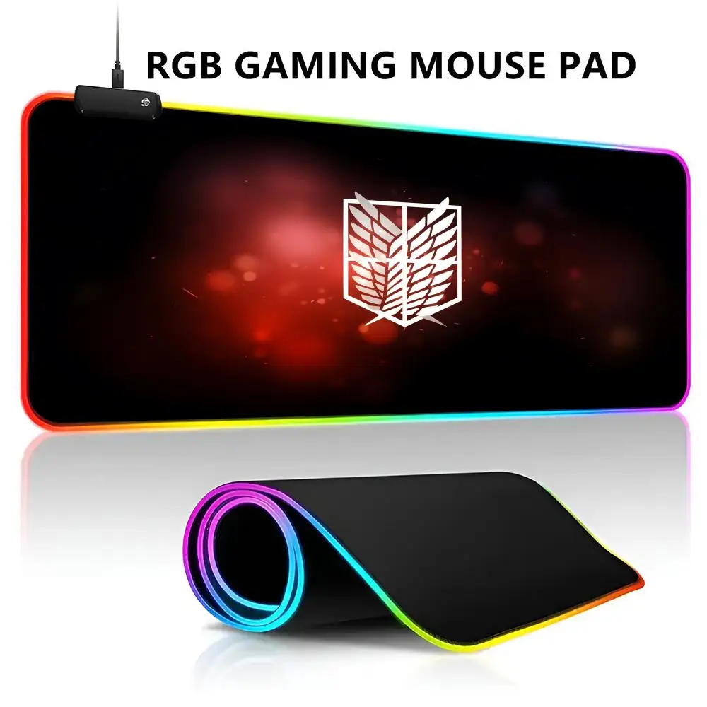WINGS OF FREEDOM AOT Mouse Pad RGB LED Light Gaming Mousepad Waterproof Large Gamer Mouse Carpet Big Mause Keyboard Pad PC Desk