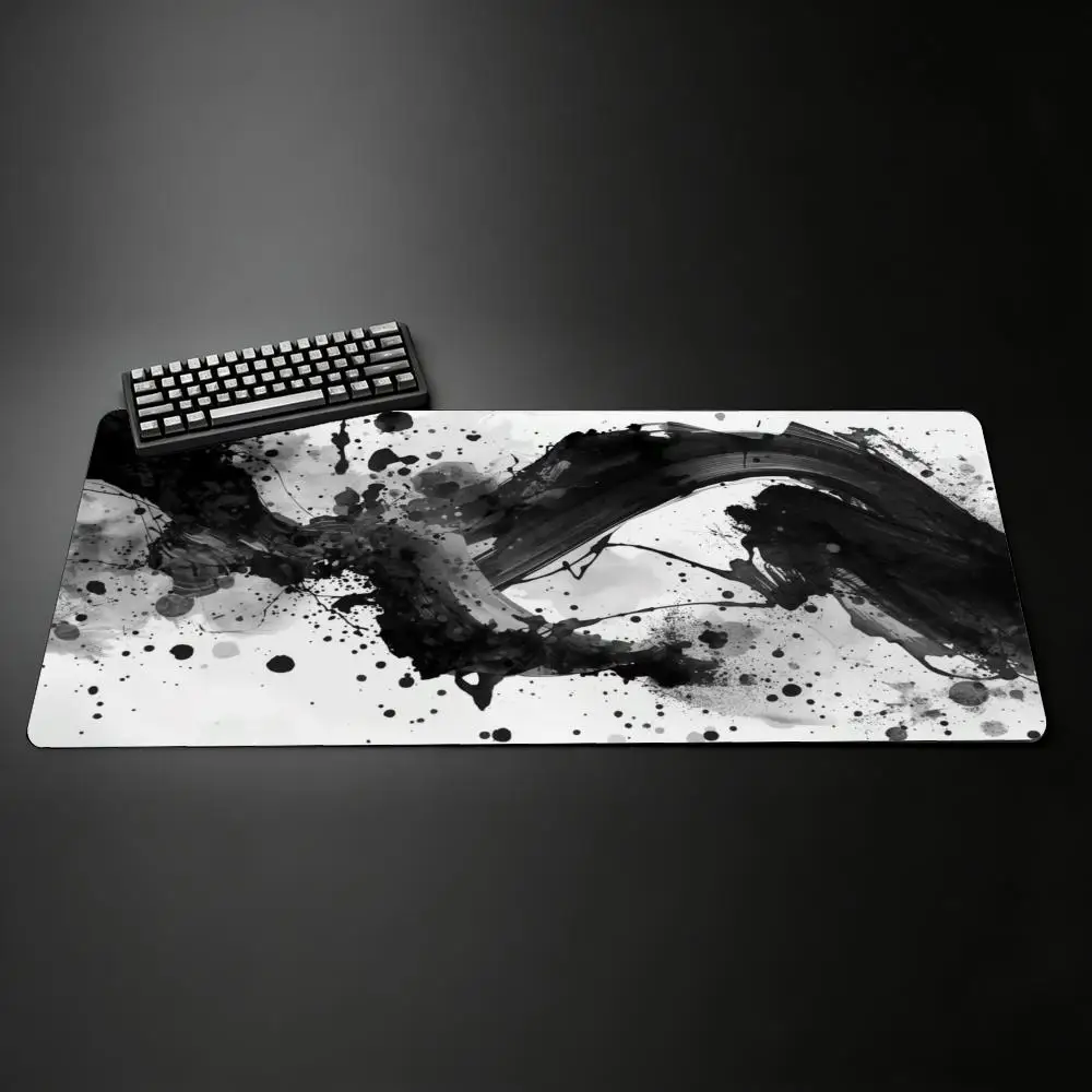 

Large Mouse Pad Black White Ink Splash Abstract Art Desk Mat Non-Slip Base Smooth Surface Stitched Edge For Gaming Office Use