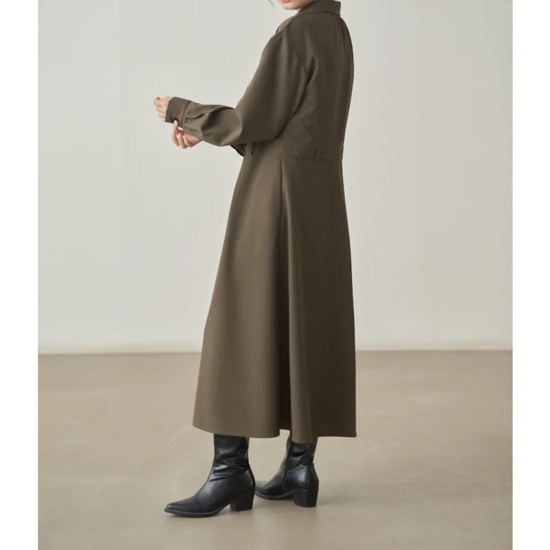 KWTX Damski trencz Sukienka Jednolity kolor z paskiem w talii Wysokie rozcięcie Vintage Streetwear Miękka Wiosna Lato 2025 Wysoka jakość