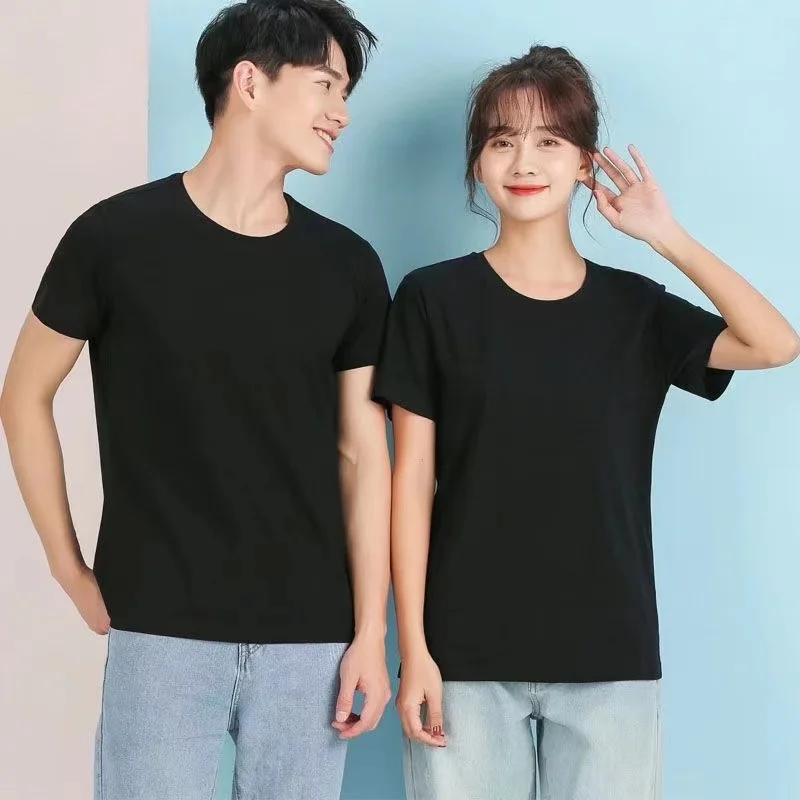 New 2024 Men Women  White Black T-shirt 200g Cotton Short-sleeved Top Korean T-shirt  Thick Cotton Half-sleeve Unisex T Shirt