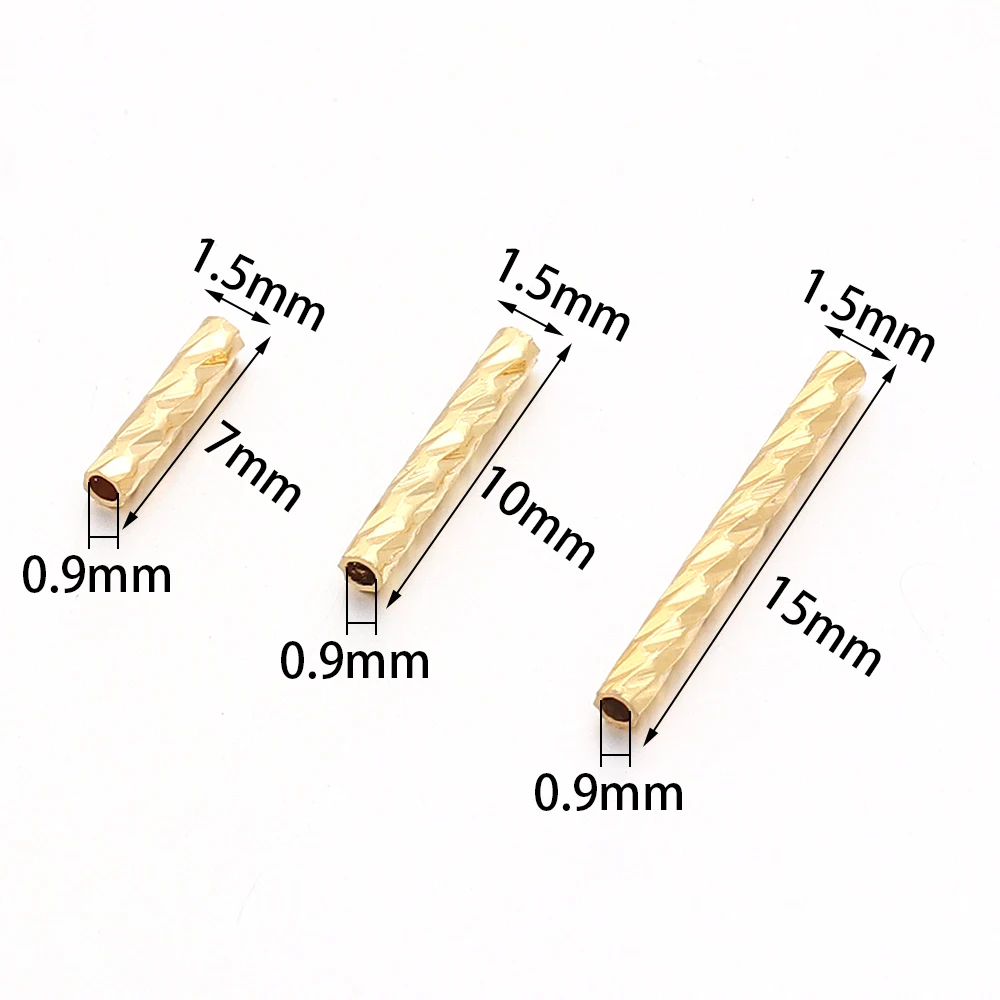 30pcs Gold Plated Copper Straight Tube Beads Metal Curved Spacer Beads For Jewelry Making DIY Bracelets Necklace Accessories