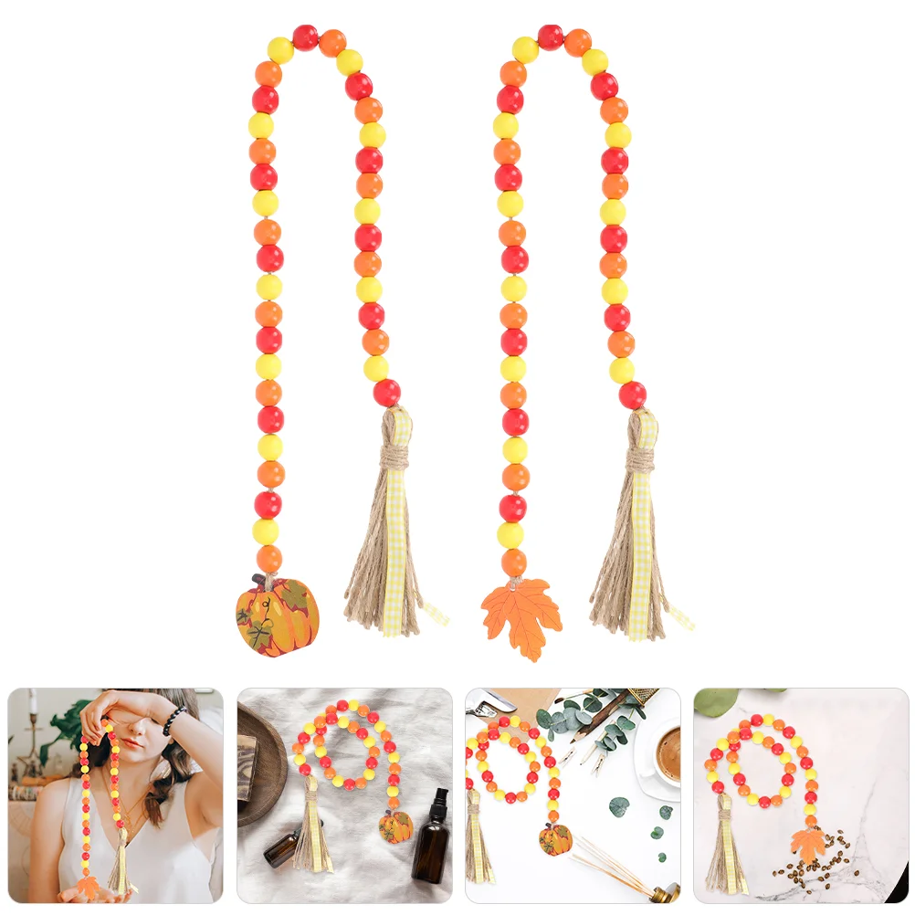 

2 Pcs Scene Layout Decoration Farmhouse Halloween Jar Bead Garland with Tassel Wooden Beads Tiered Tray Delicate Gift