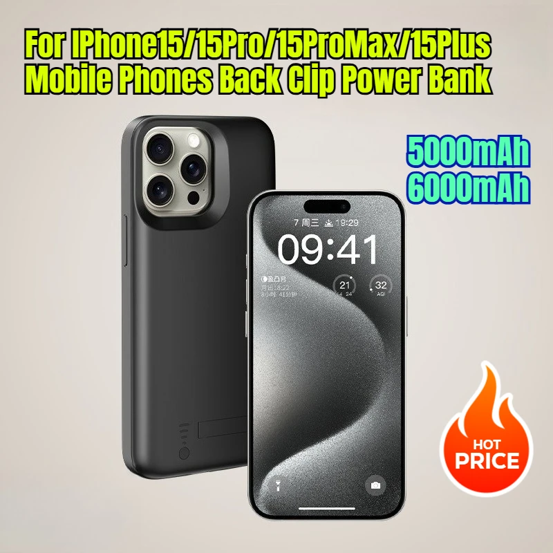 

5000/6000mAh for IPhone15/15Pro/15ProMax/15Plus Mobile Phones Back Clip Power Bank