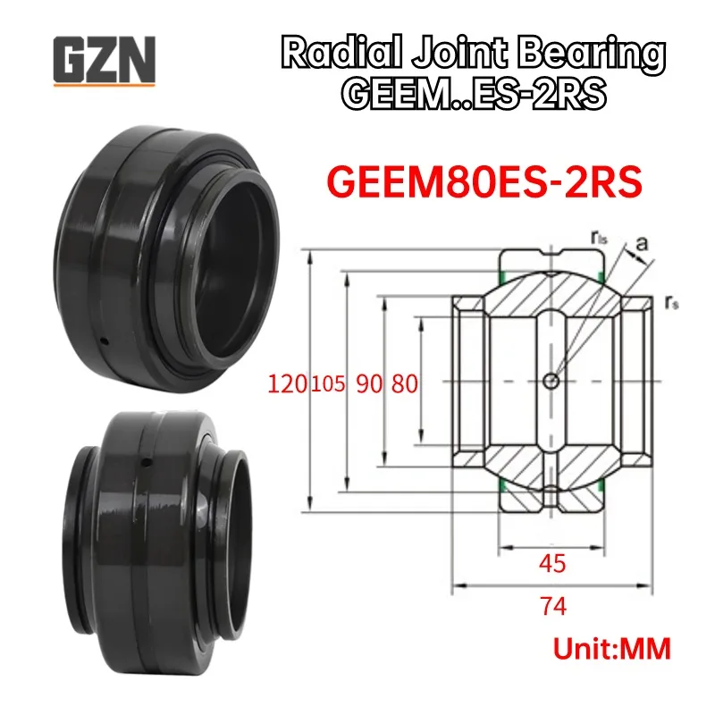 

1PCS GE80HO-2RS GEEM80ES-2RS 80x120x74 Thickened Self-lubricating Radial Joint Bearing Single Slotted Fish Eyeball Bearing