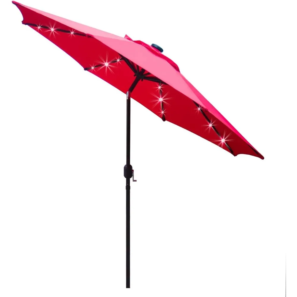 Sunnyglade 9' Solar LED Lighted Patio Umbrella with 8 Ribs/Tilt Adjustment and Crank Lift System (Red)