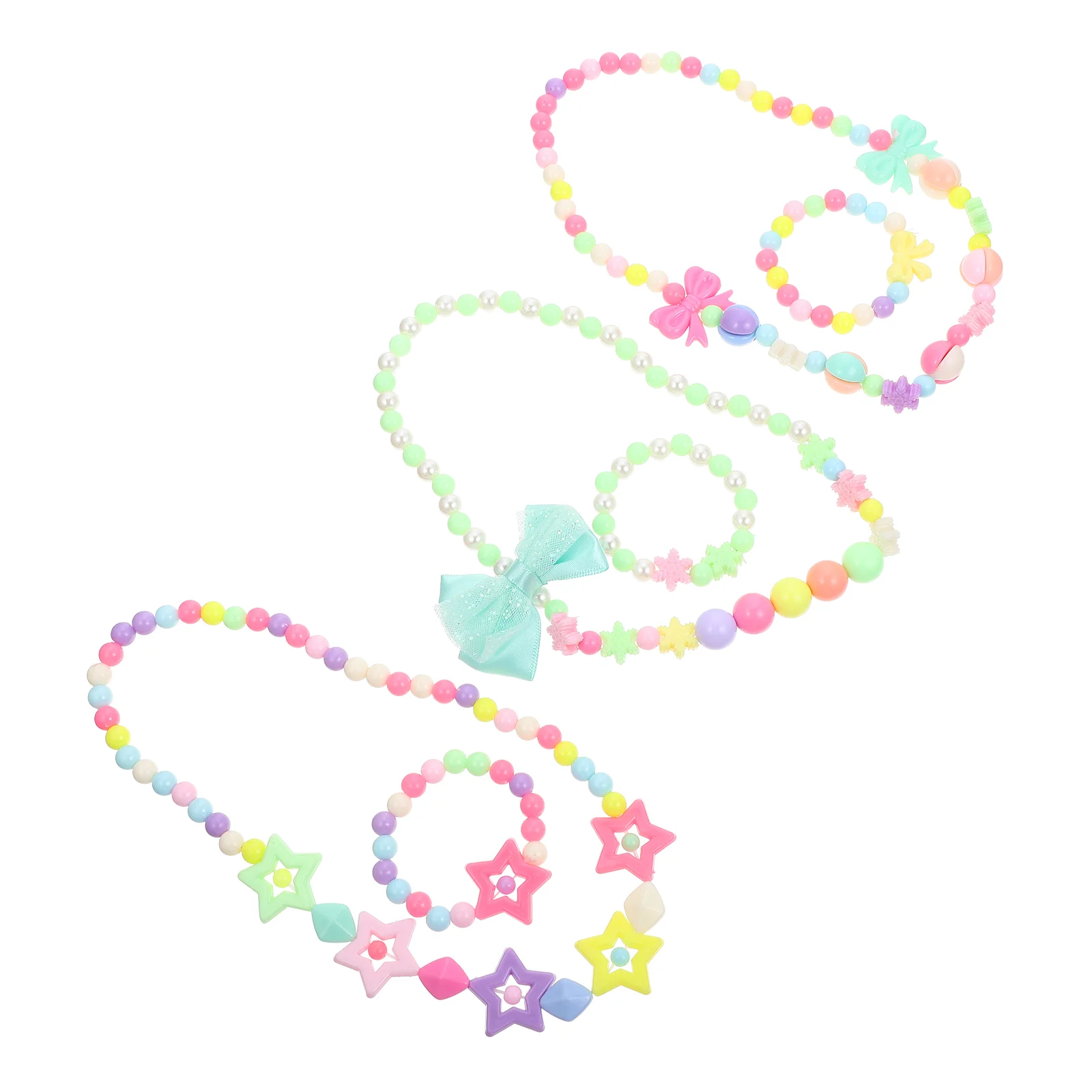 3 Sets Necklace Bracelet Kids Party Girl Jewelry Decor Necklaces Toddler Gift Candy Gifts Bow-tie Acrylic Decorative